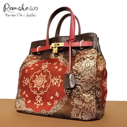 MAMA　オーダーお着物　ハンドメイド SOLD◇30サイズ◇着物帯と本革のリメイクバッグ◇remake.829