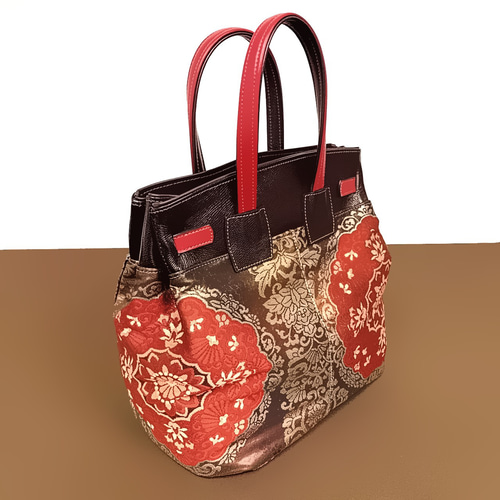 SOLD◇30サイズ◇着物帯と本革のリメイクバッグ◇remake.829