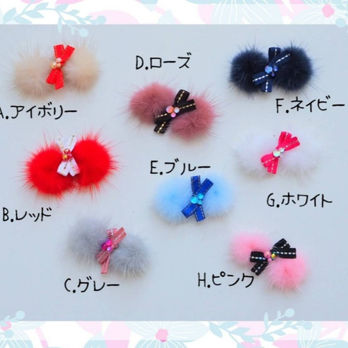 犬用ファー付きリボンバレッタ♡ハンドメイド・グレー ちっさく 犬用ファー付きリボンバレッタ♡ハンドメイド・グレー ちっさく