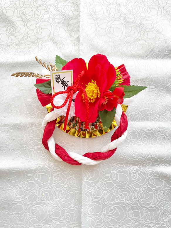 しめ縄★ 椿③ダリア　お正月飾り　しめ飾り　しめ縄リース　紅白 しめ縄☆ 椿③ダリア お正月飾り しめ飾り しめ縄リース 紅白 早割