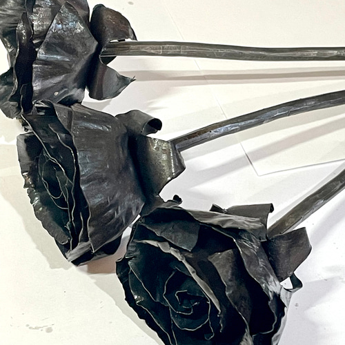 薔薇 バラ ローズ 置物 オブジェ アイアン 3本セット 立体