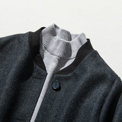 下一季主打外套 羊毛混紡人字紋布料束口大衣 海軍藍 231013-2 第2張的照片