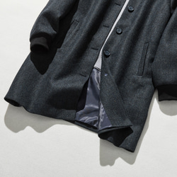 下一季主打外套 羊毛混紡人字紋布料束口大衣 海軍藍 231013-2 第4張的照片