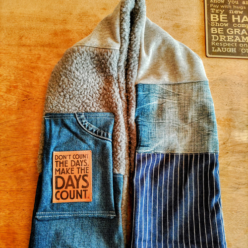 デニム ふわもこ パッチワークマフラー ④ マフラー・ストール（メンズ