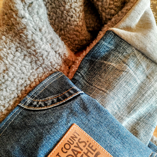 デニム ふわもこ パッチワークマフラー ④ マフラー・ストール（メンズ