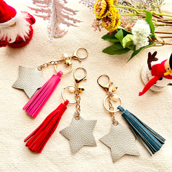 83 Hawaiianꕤ︎︎ モーテルレザー 異素材タッセルキーホルダー