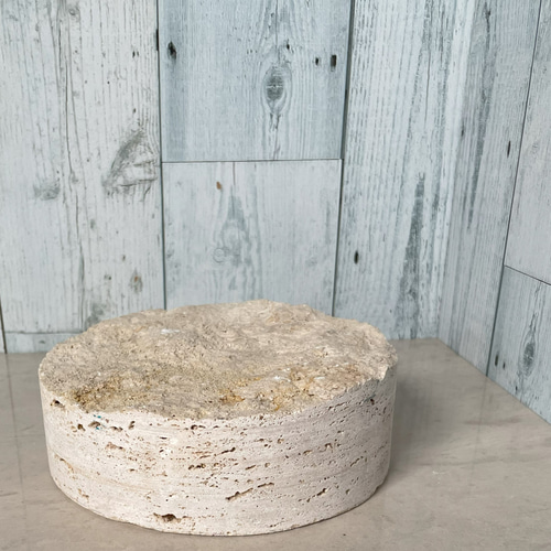 天然大理石 φ145㎜ トラバーチンディスプレイトレイ その他インテリア