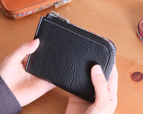 みるく/セミオーダー/ダックス・黒ラブちゃんのＬ字ファスナーミニ財布 みるく/セミオーダー/ダックス・黒ラブちゃんのL字ファスナーミニ財布