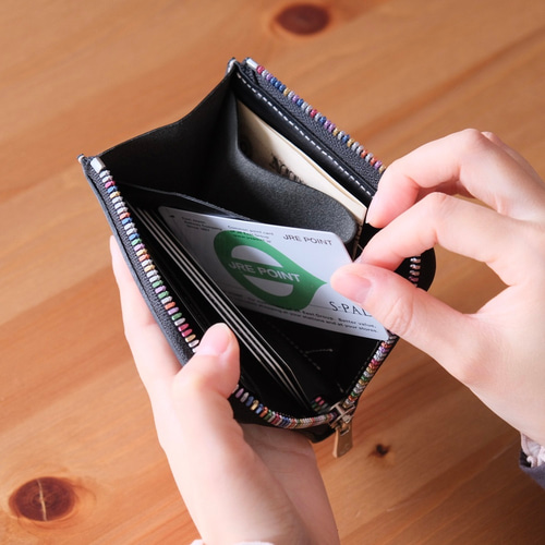 虹色L字ファスナーミニ財布 ブラック/カラフル コンパクト&大容量 二