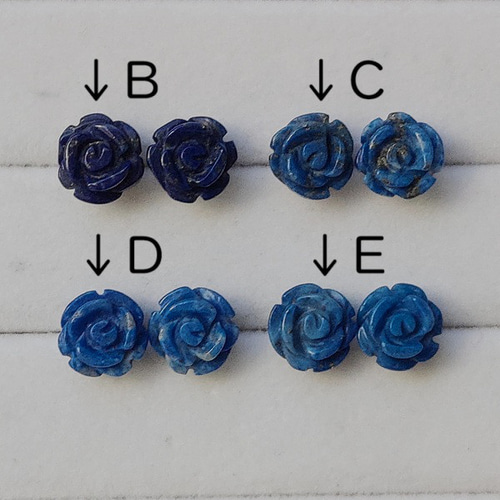 再入荷】8mmラピスラズリ 薔薇の彫刻ピアス／ノンホールピアス