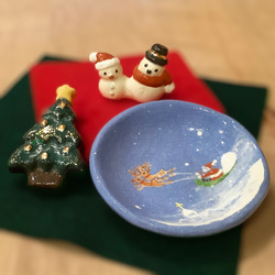 楽焼茶碗「雪のクリスマス」 抹茶碗 茶道具 手描き クリスマスツリー