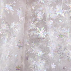 Z146 キラキラオーロラ雪の花付桜色ネットレース生地　クラフト 手芸用品 2枚目の画像