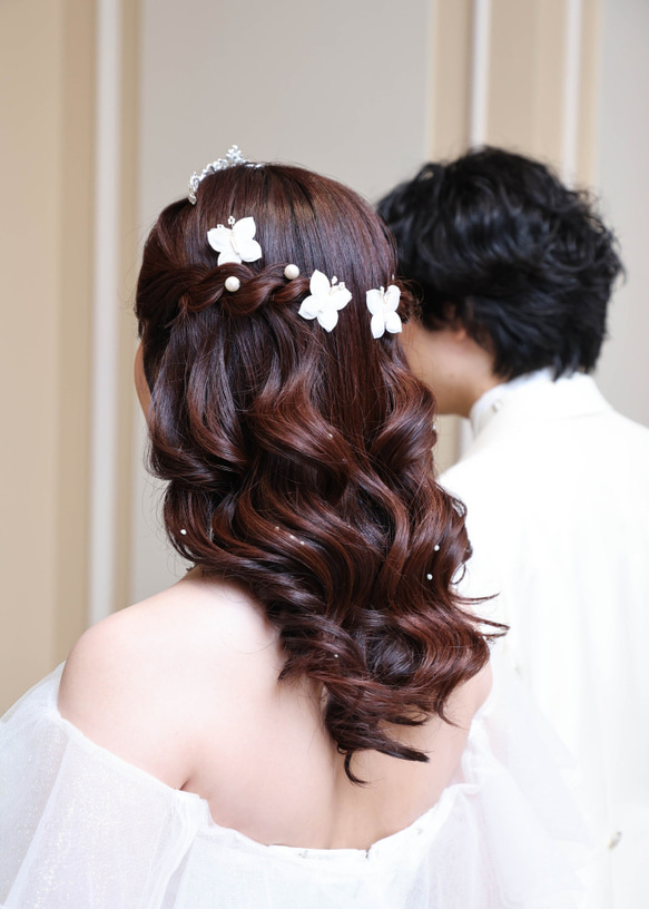 MA187　ヘッドドレス　ヘッドアクセサリー　蝶々モチーフ　小枝　Uピン　髪飾り 結婚式　前撮り 卒業式 6枚目の画像