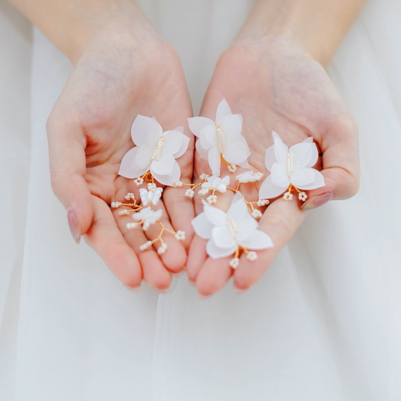 MA187　ヘッドドレス　ヘッドアクセサリー　蝶々モチーフ　小枝　Uピン　髪飾り 結婚式　前撮り 卒業式 2枚目の画像