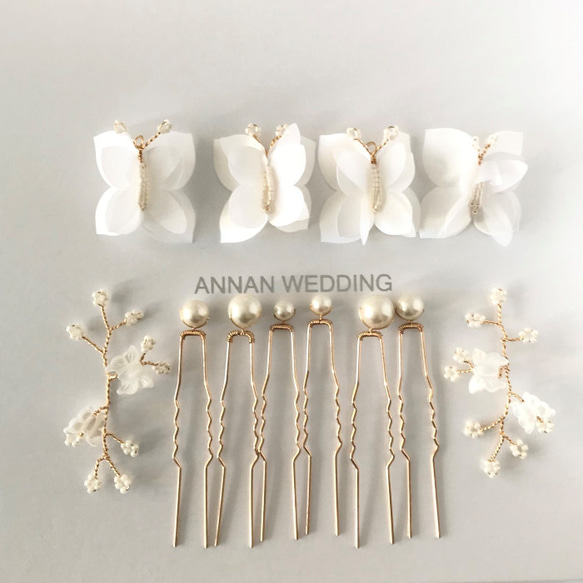 MA187　ヘッドドレス　ヘッドアクセサリー　蝶々モチーフ　小枝　Uピン　髪飾り 結婚式　前撮り 卒業式 11枚目の画像