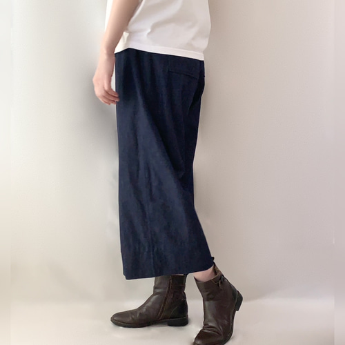 国産岡山産コットンデニム　ワイドパンツ　服作り40年の田舎町仕立屋 国産福山産薄手コットンデニム 裾ゴムバルーンパンツ 服作り40年