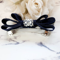 【送料無料】バレッタ　navy　～pave ribbon～ 2枚目の画像