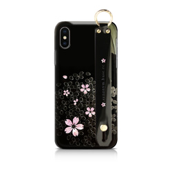 夜桜 - 立体加工 ブラックソフトiPhoneケースセット【iPhone全機種対応/ハンドベルト付/ガラスフィルム付】 4枚目の画像