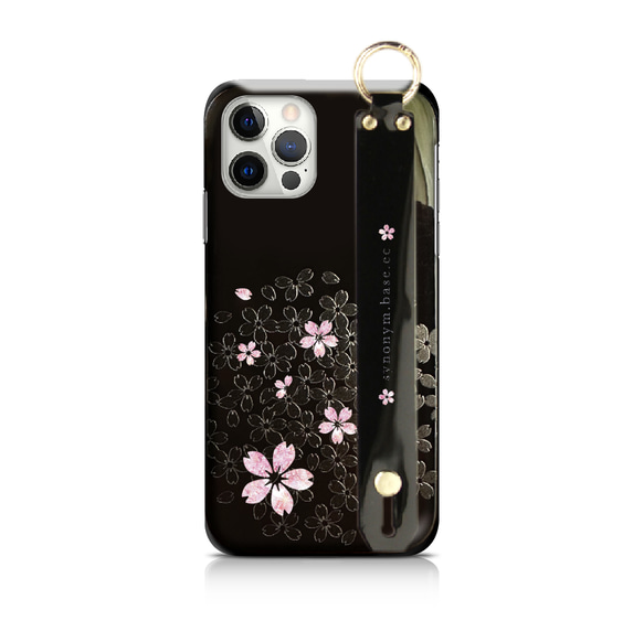 夜桜 - 立体加工 ブラックソフトiPhoneケースセット【iPhone全機種対応/ハンドベルト付/ガラスフィルム付】 6枚目の画像