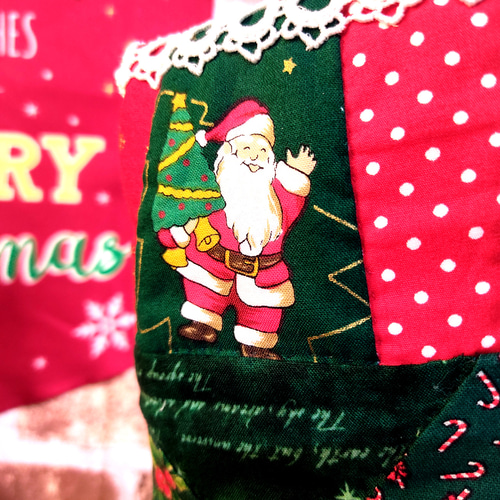 パッチワーク】可愛いクリスマスブーツのタペストリー・雪だるま