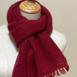 カシミア・草木染、手織りマフラー(茜の赤とコチニールの薔薇色