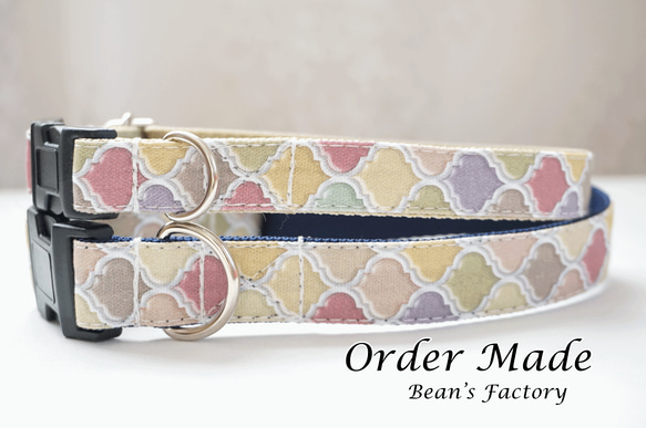 レトロモロッカン＊犬用首輪（１５／２０mm幅）　オーダーメイド　子犬　小型犬　中型犬　オシャレ　北欧風　アースカラー 1枚目の画像