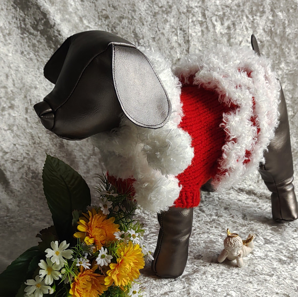 【ゆう様ご依頼分】犬服＊手編みクリスマスペアニットと小物 11枚目の画像
