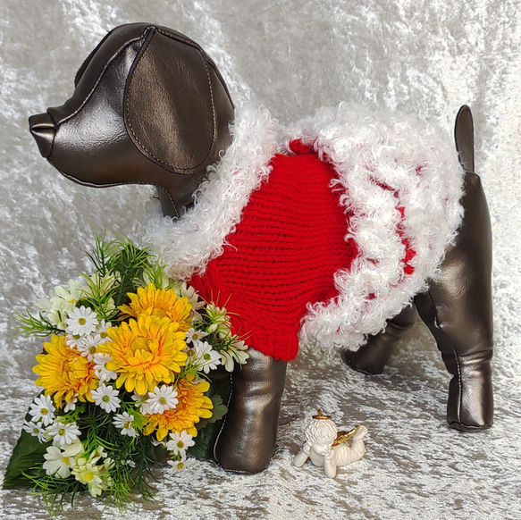 【ゆう様ご依頼分】犬服＊手編みクリスマスペアニットと小物 5枚目の画像