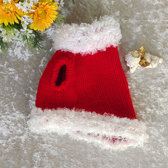 【ゆう様ご依頼分】犬服＊手編みクリスマスペアニットと小物 7枚目の画像