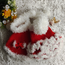 【ゆう様ご依頼分】犬服＊手編みクリスマスペアニットと小物 1枚目の画像