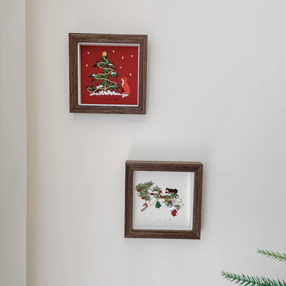 [クリスマス] 3種類の刺繍絵画 | 無垢材フレーム | パッケージ付き 6枚目の画像