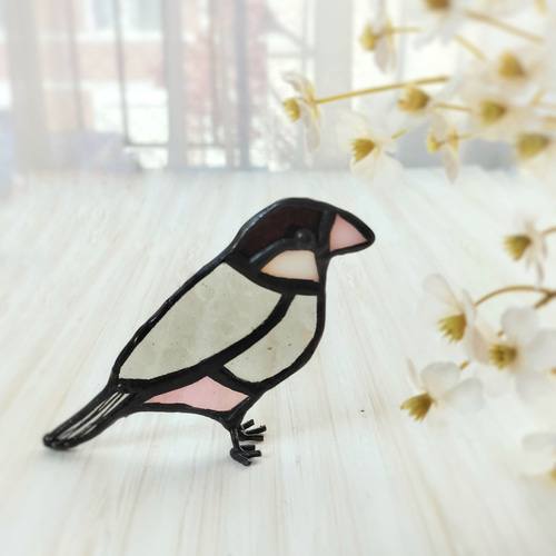 ガラスの桜文鳥（ステンドグラス） その他置物 cerry ステンド