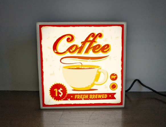 【手のひらサイズ】コーヒー 珈琲 カフェ 喫茶 店舗 自宅 ミニチュア サイン ランプ 看板 置物 雑貨 ライトBOX 1枚目の画像