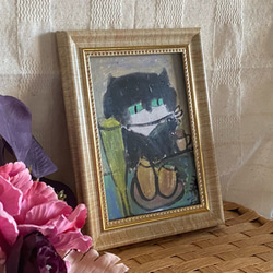 絵画。原画手描き【黒猫の楽しくてロマンチックなシャンパンの夜】 2枚目の画像