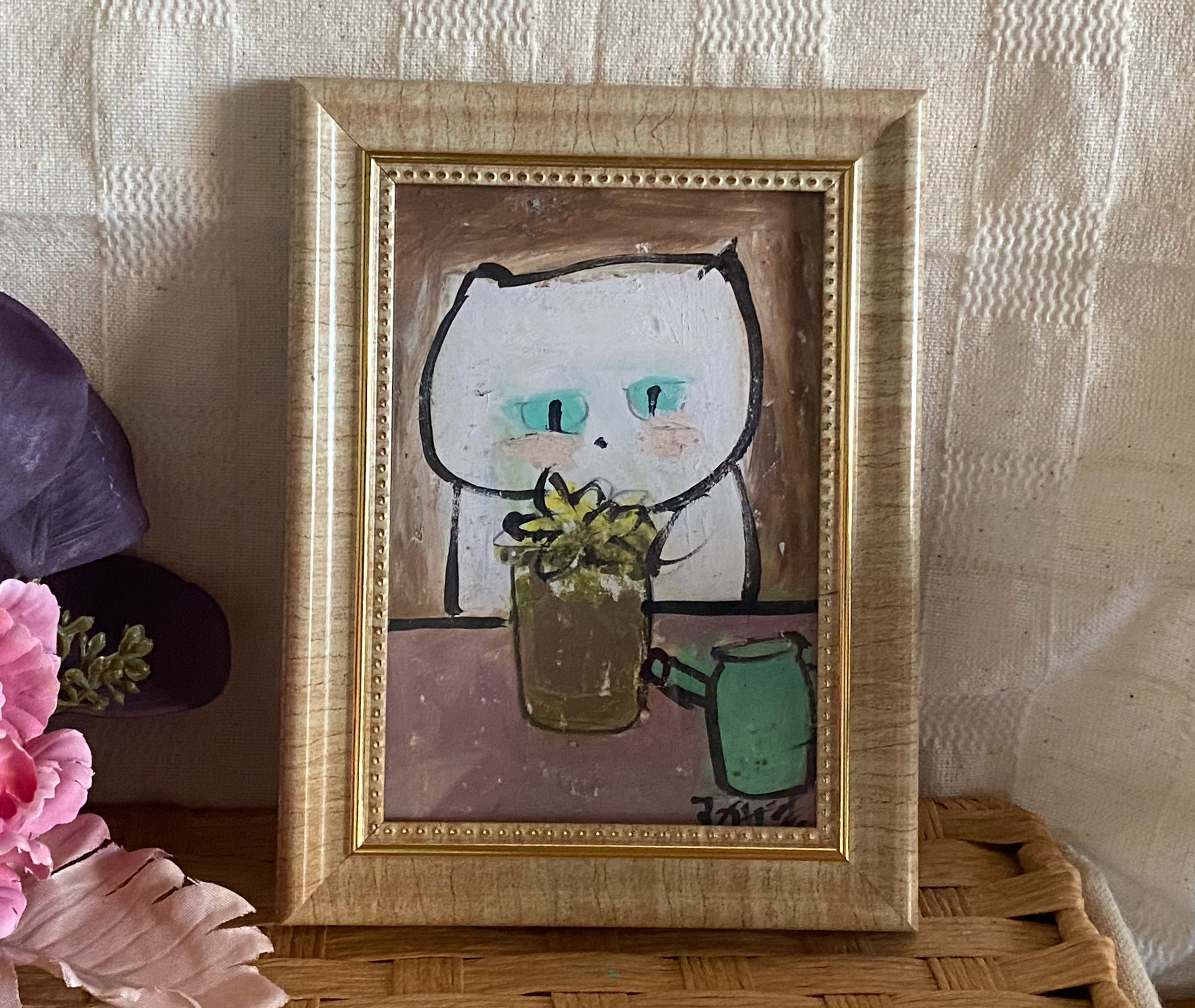 額縁付き手描き猫のデッサン 原画 ※一点もの