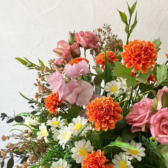 花が苦手でも喜んでもらえる！お祝いアレンジメント〈マリーゴールド〉開店祝い 結婚祝い 還暦祝い 秋 秋アレンジ 結婚祝い 還暦祝い