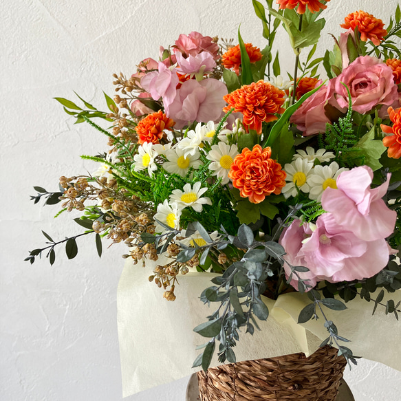 花が苦手でも喜んでもらえる！お祝いアレンジメント〈マリーゴールド〉開店祝い 結婚祝い 還暦祝い 秋 秋アレンジ 結婚祝い 還暦祝い