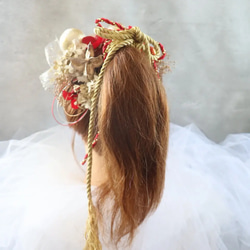 レッド×ゴールド　成人式振袖髪飾り　成人式　髪飾り　ポニー　 3枚目の画像