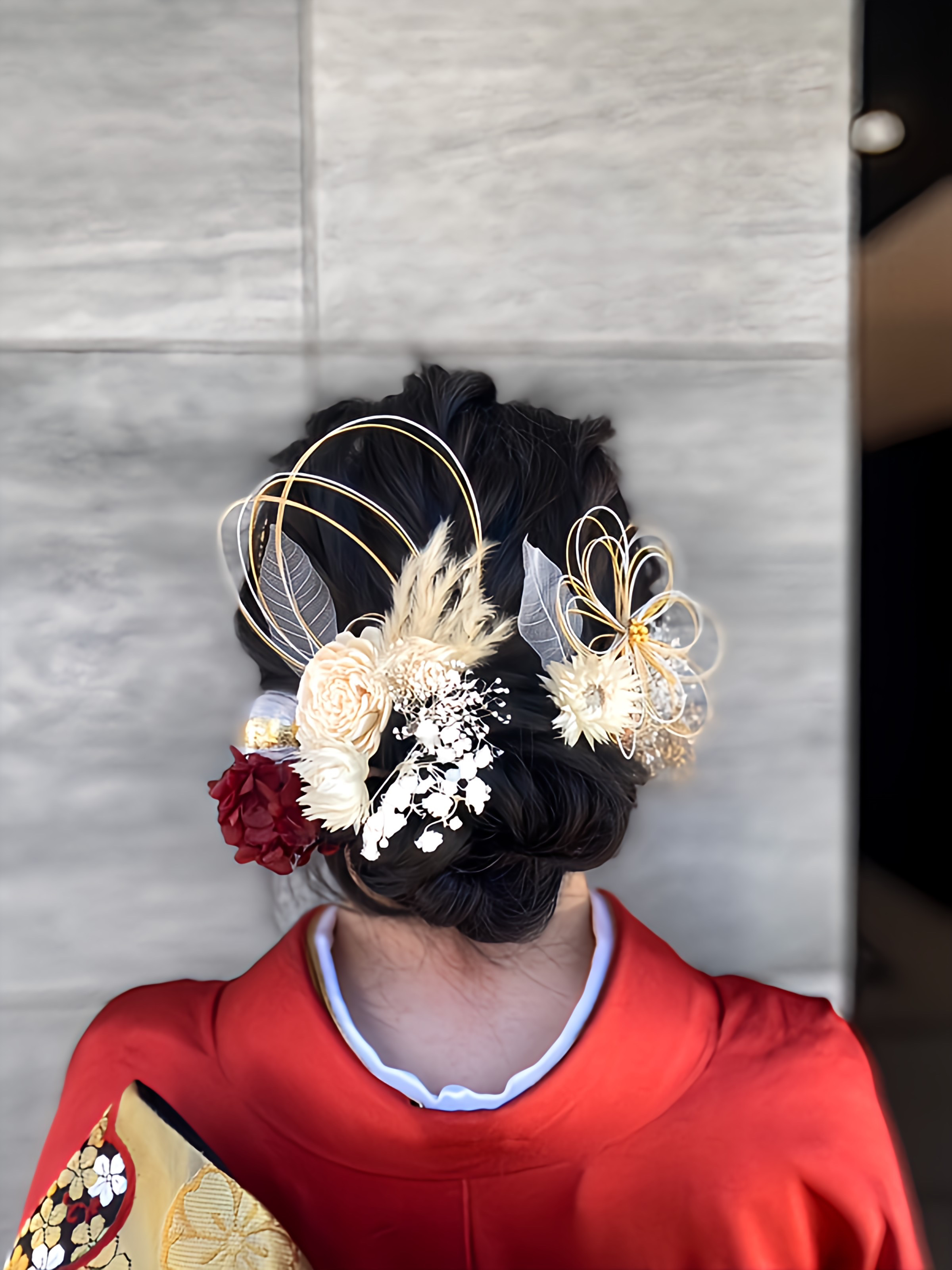 水引の花髪飾り　成人式　髪飾り　プリザーブドフラワー　ナチュラル　成人式髪飾り