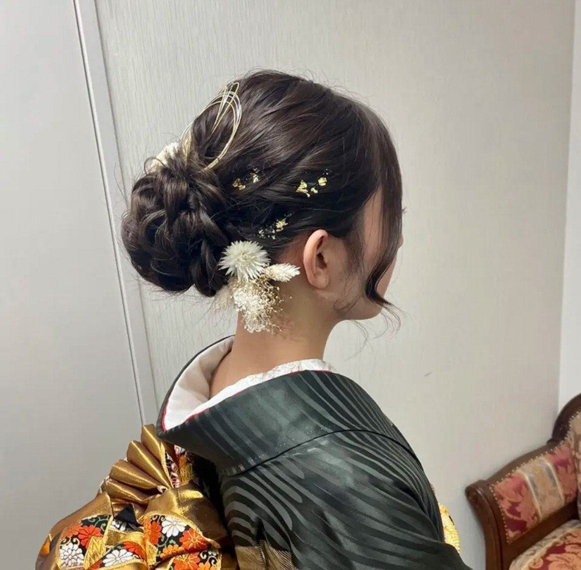 水引の花髪飾り　成人式　髪飾り　プリザーブドフラワー　ナチュラル　成人式髪飾り