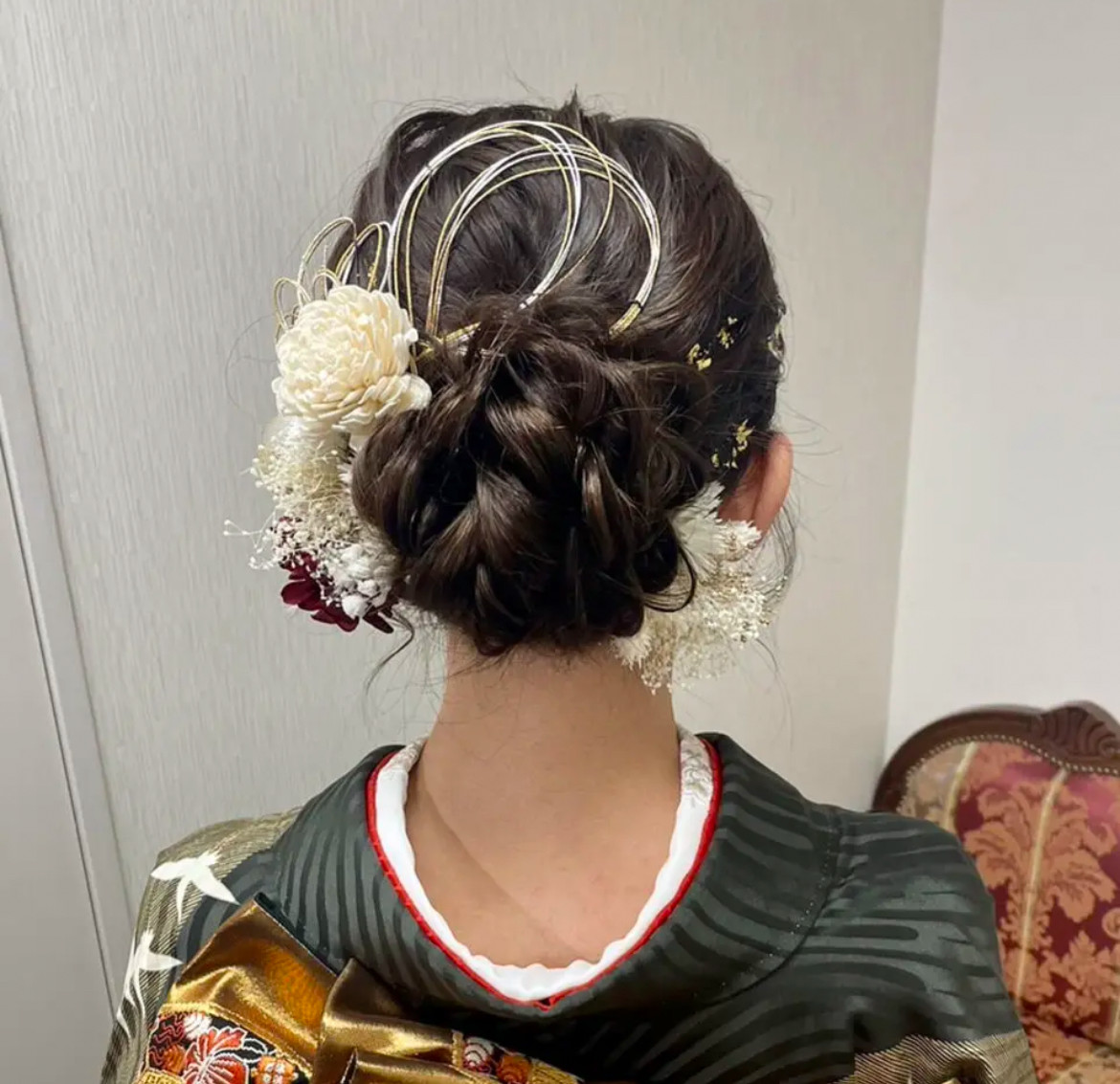 水引の花髪飾り　成人式　髪飾り　プリザーブドフラワー　ナチュラル　成人式髪飾り