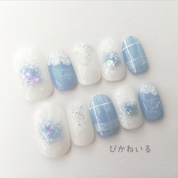 ネイルチップ くすみカラー 水色 シンプル ぷっくり 韓国 オーダーネイル d340b4719d1ccb4910645f998fa43e