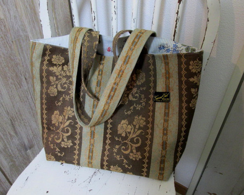 西洋アンティークバッグ　フランス 春のフランスアンティーク*花刺繍*かごバッグ*トートバッグ