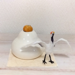 土佐與紙 x Hiyokogama [元旦限定 ] 小鳥鏡麻糬套裝「丹頂鶴」（陶瓷花瓶 ） 第7張的照片