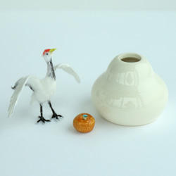 土佐與紙 x Hiyokogama [元旦限定 ] 小鳥鏡麻糬套裝「丹頂鶴」（陶瓷花瓶 ） 第5張的照片