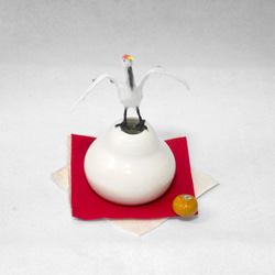 土佐與紙 x Hiyokogama [元旦限定 ] 小鳥鏡麻糬套裝「丹頂鶴」（陶瓷花瓶 ） 第1張的照片