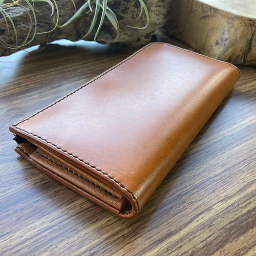 本革　L字ファスナー　ロングウォレット　国産レザー　ヌメ革　ハンドメイド　手縫い 国産レザー】本革 L字ファスナー ロングウォレット ヌメ革