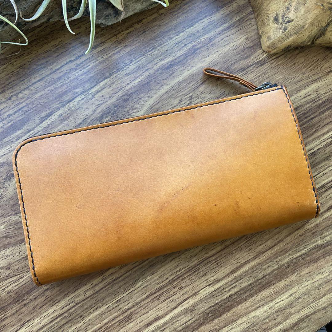 【ハンドメイド】ヌメ革　ロングウォレット　blue 楽天市場】ラウンドファスナー 藍染め 本革 札入れ 財布 長財布