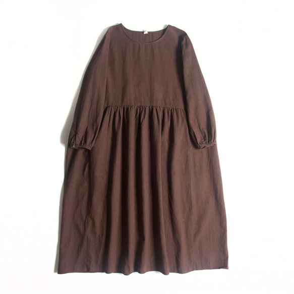ゆったりとした長袖の秋冬の綿と麻のドレス 1枚目の画像