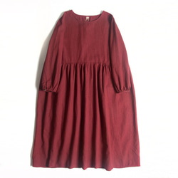 ゆったりとした長袖の秋冬の綿と麻のドレス 5枚目の画像